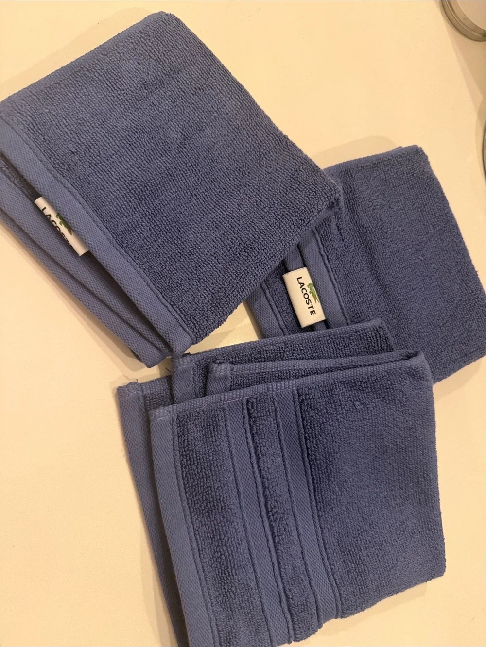 Lacoste Blue Face/Hand Towels with Green Crocodile Logo (Set of 3)